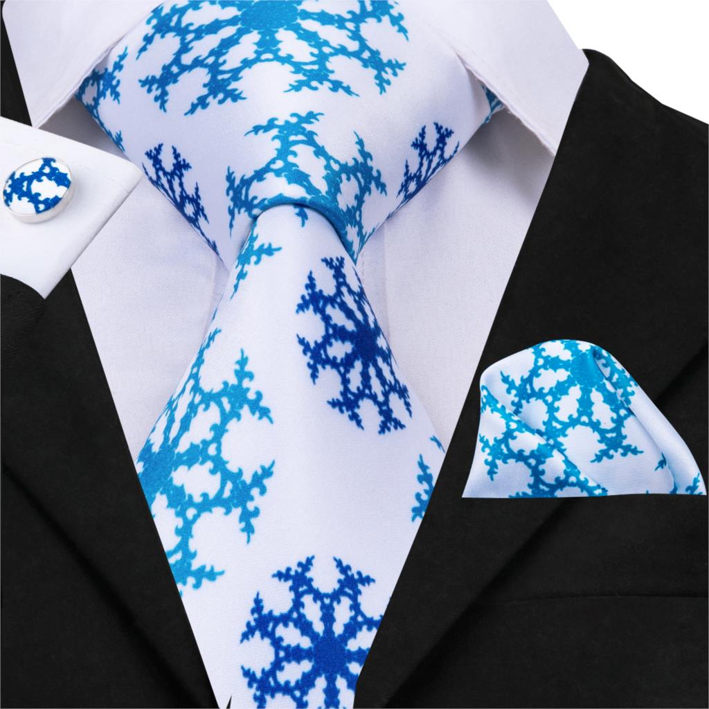 Corbata Blanca con Copo de Nieve Azul