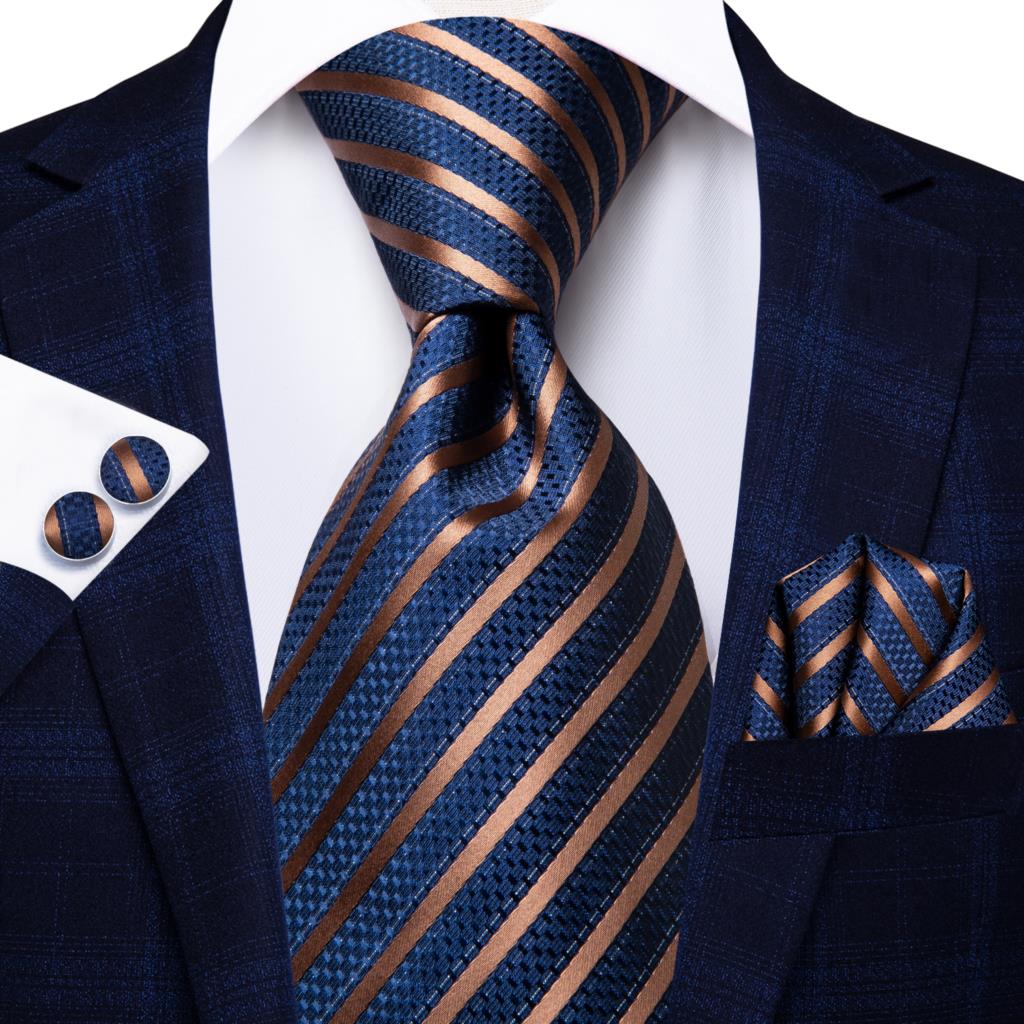 Corbata de Rayas Azul Marino y Beige