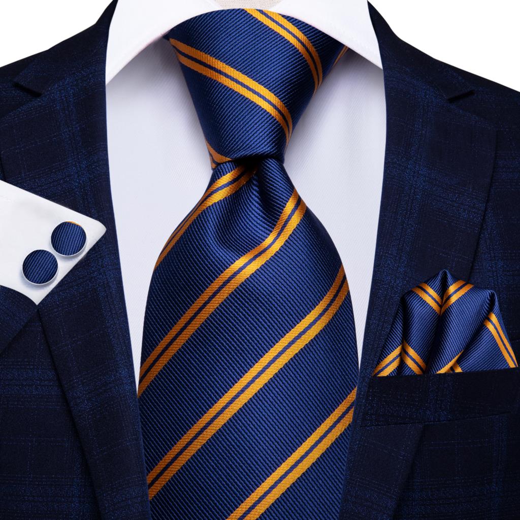 Corbata Azul Marino con Rayas Naranjas