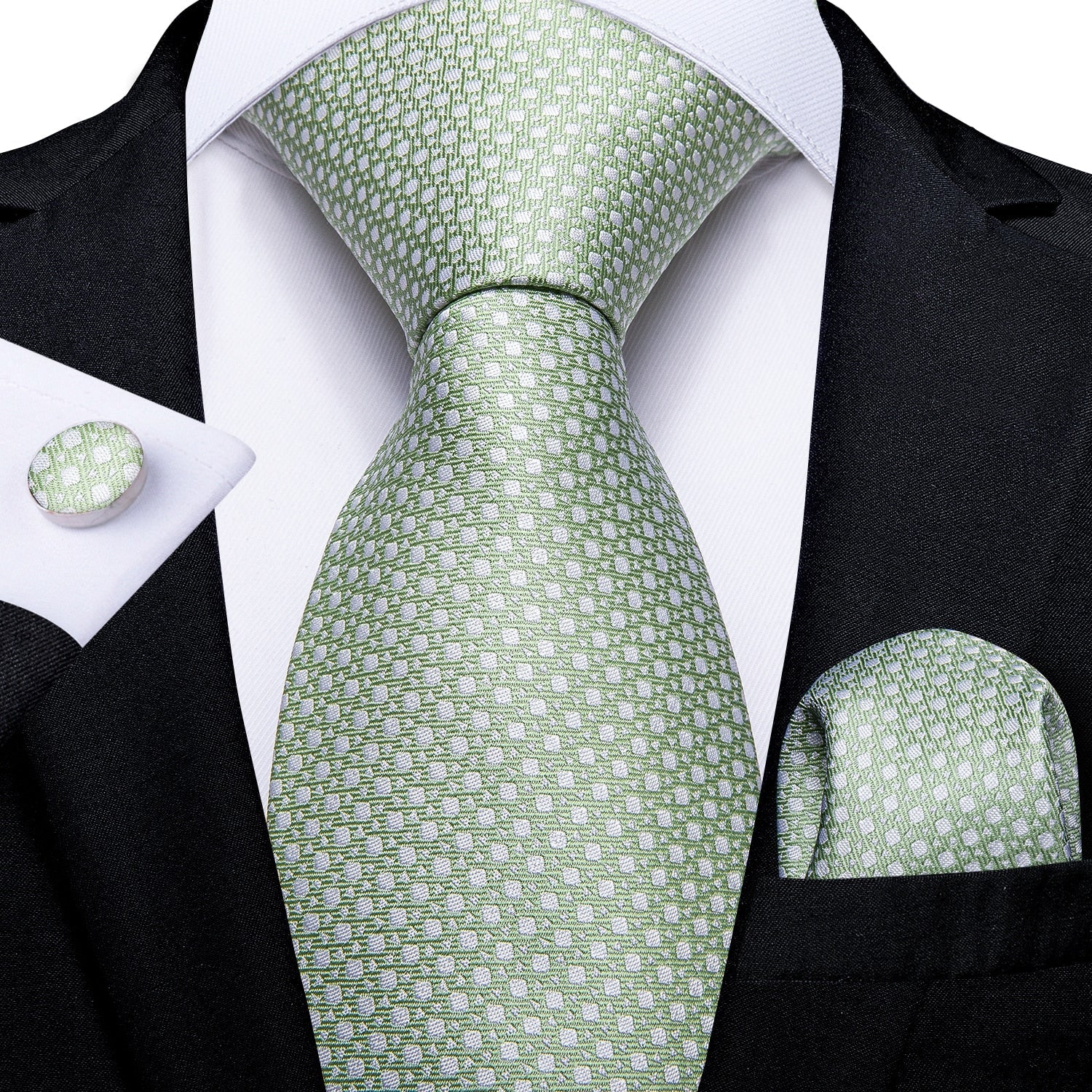 Corbata Verde Pistacho con Azulejos Plateados