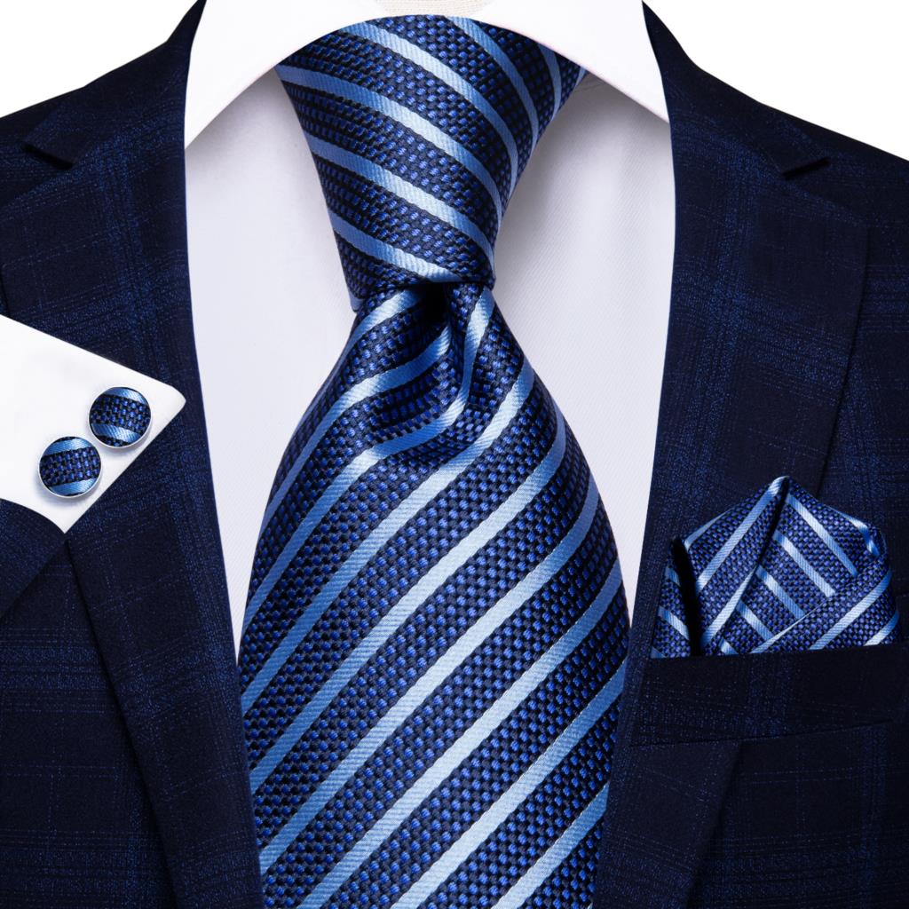 Corbata de Rayas Azul Marino y Celeste