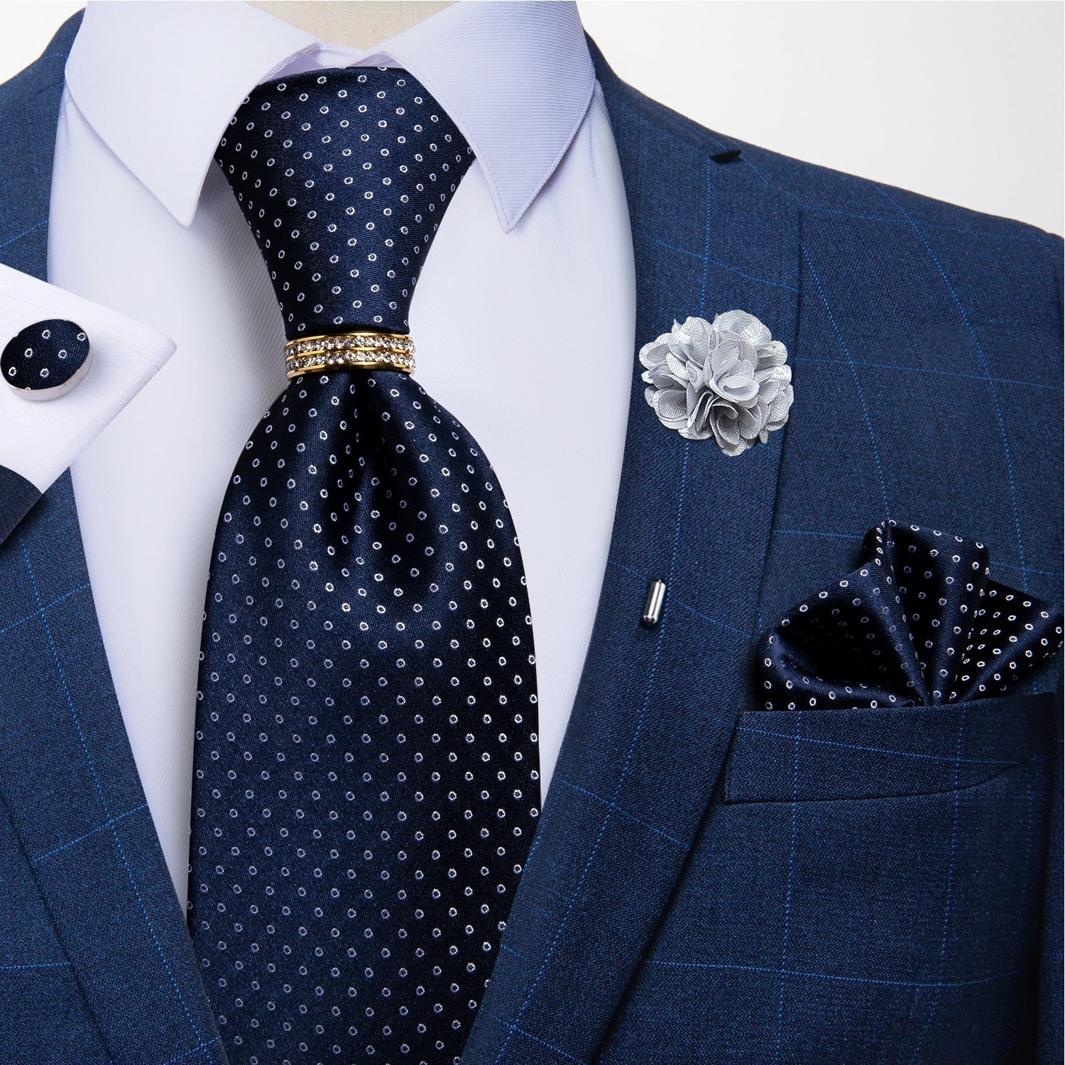 Corbata Azul Marino con Lunares Blancos