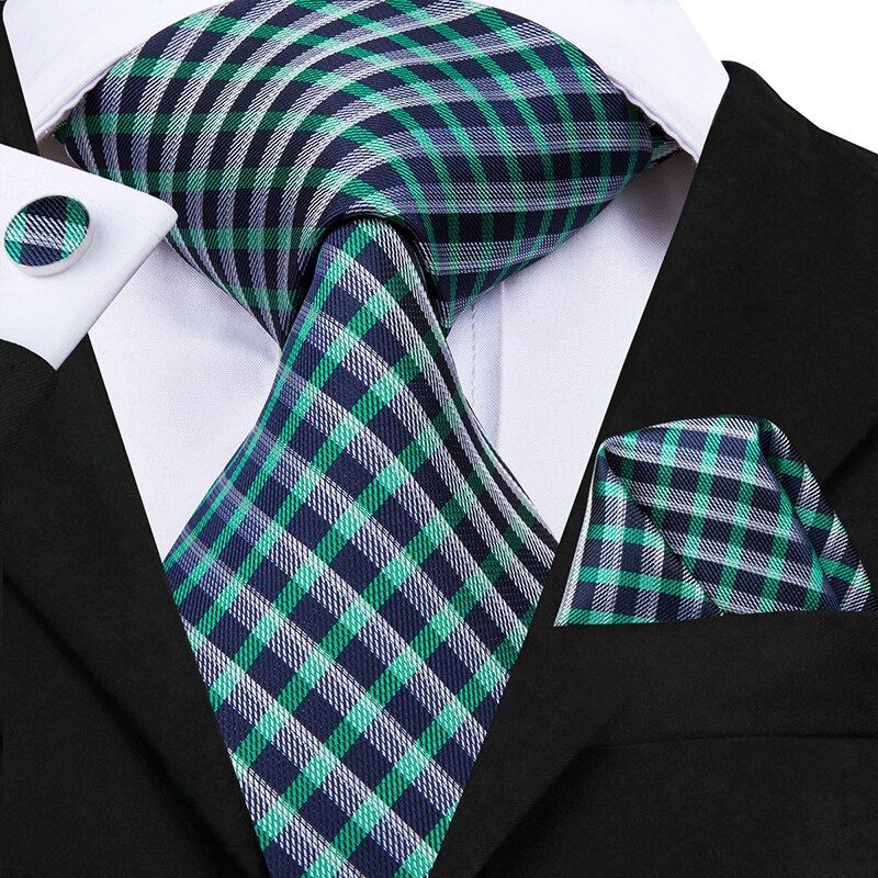 Corbata a Cuadros Verde Claro, Gris y Azul Marino
