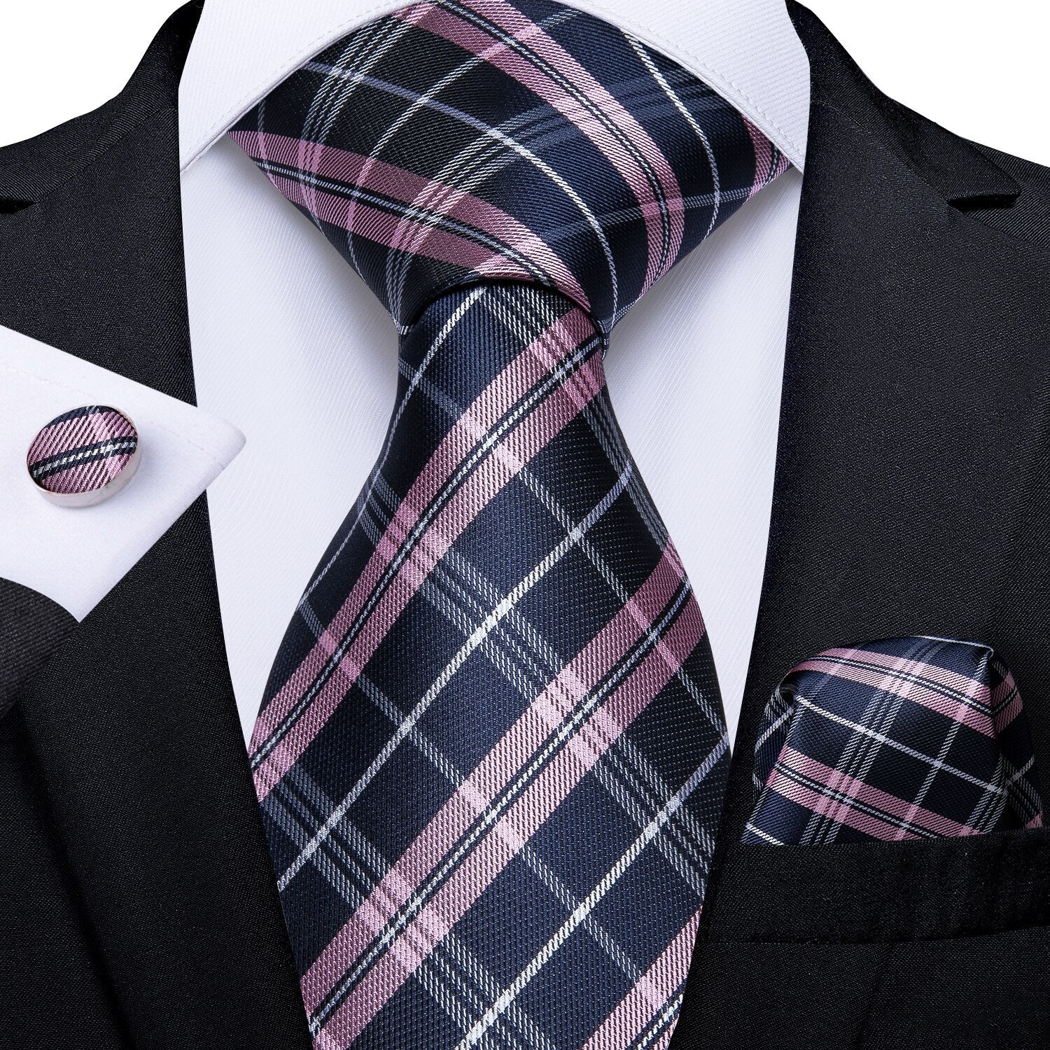 Corbata Gris con Azulejos Rosas y Blancos