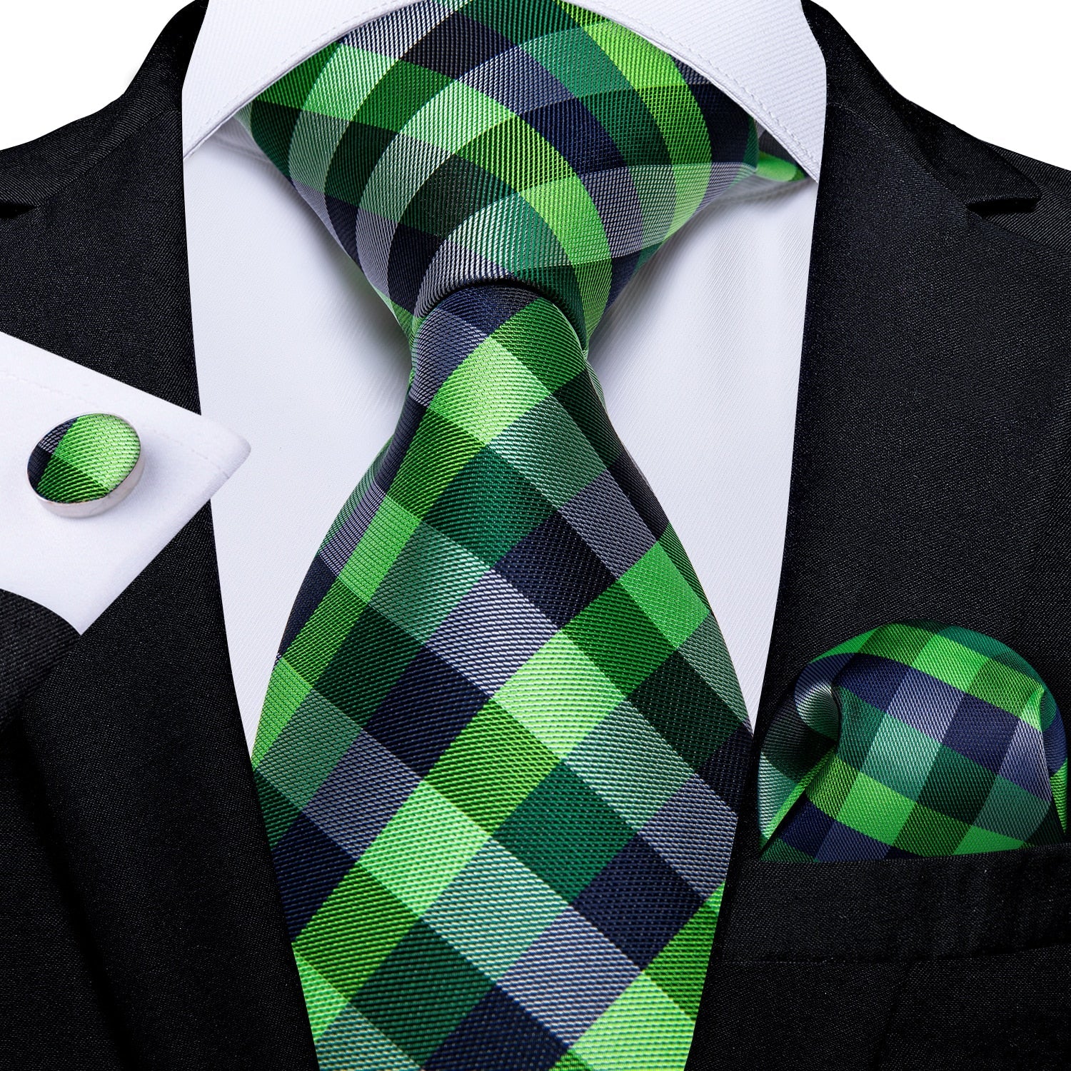 Corbata Gris con Azulejos Verdes y Negros