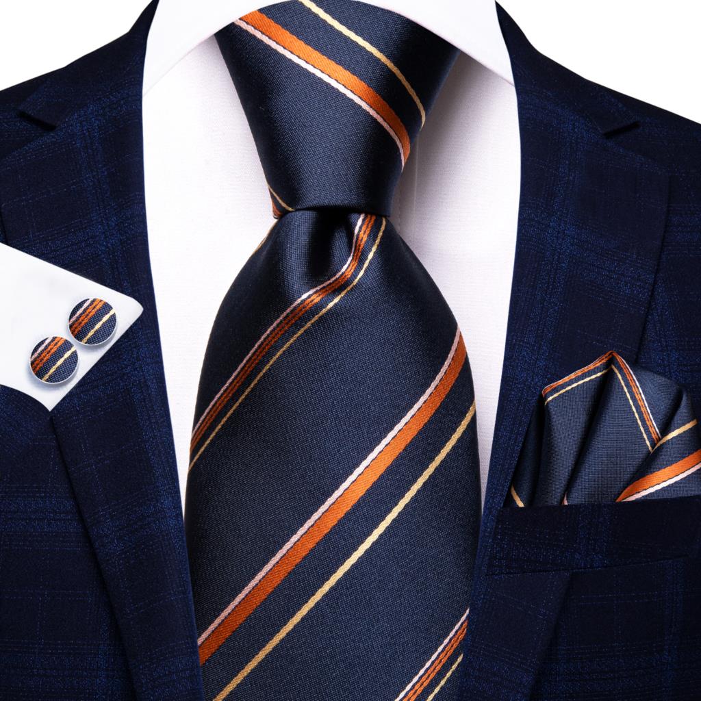 Corbata de Rayas Azul Oscuro y Naranja