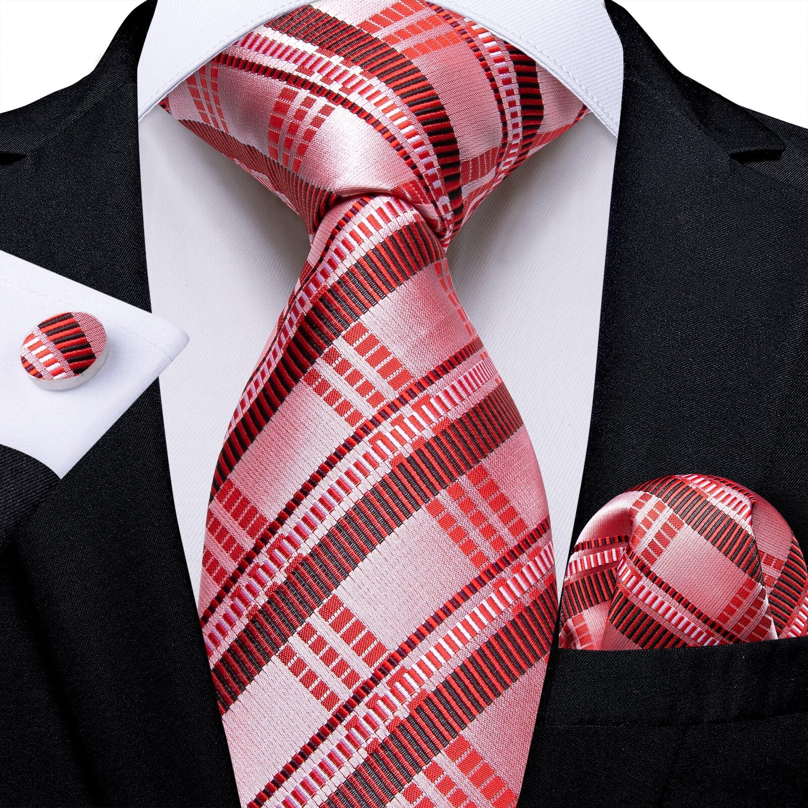 Corbata Rosa con Estampado de Azulejos Rojos