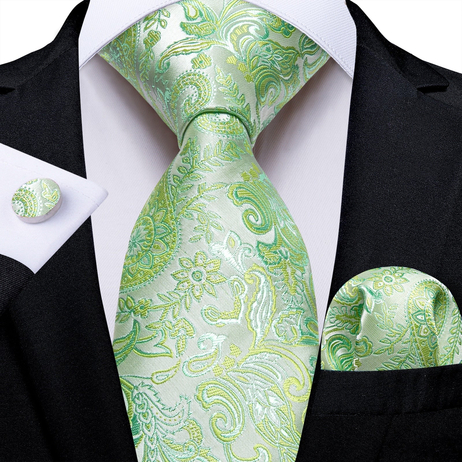 Corbata de Cachemira Verde Claro y Plata