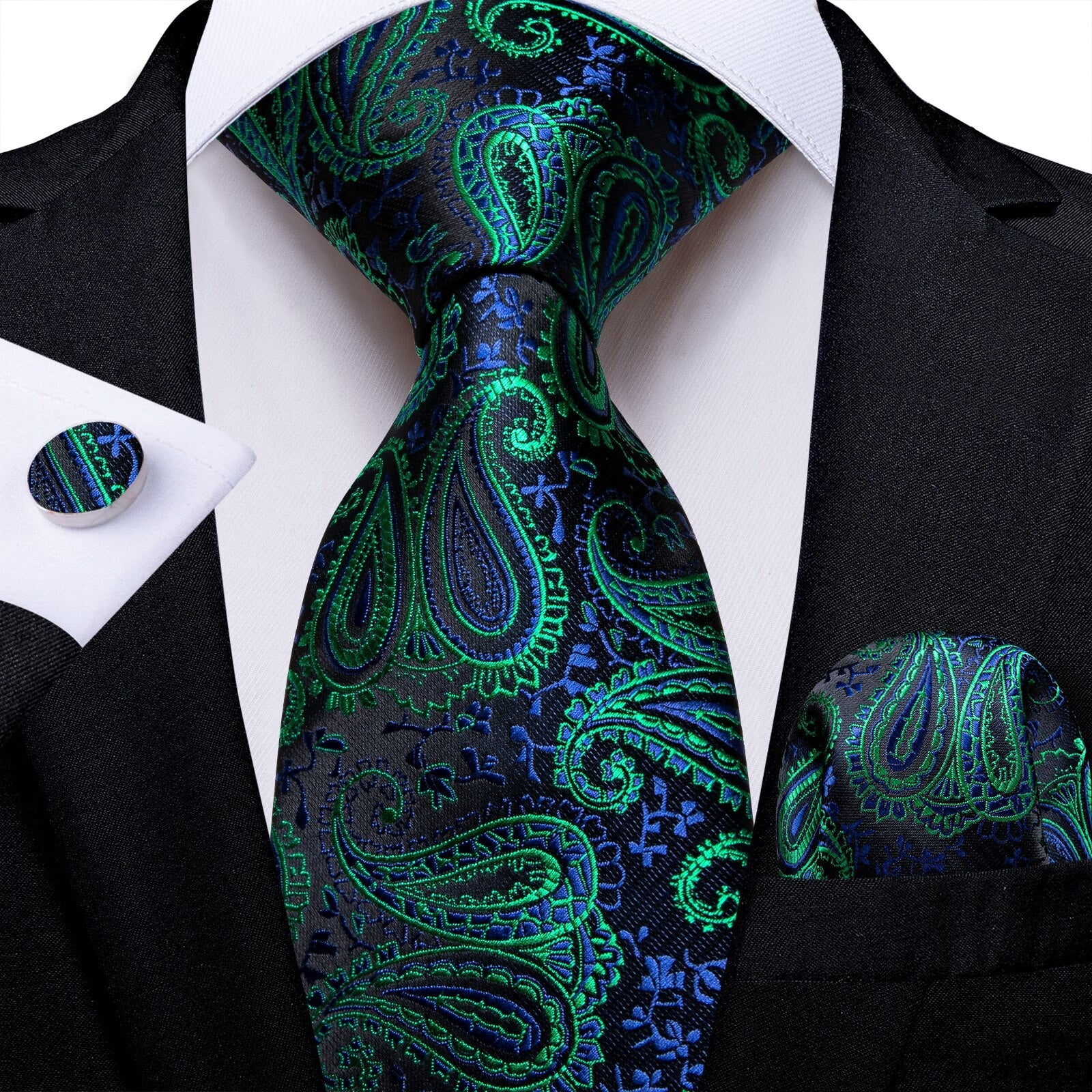 Corbata de Cachemira Verde, Azul y Negra